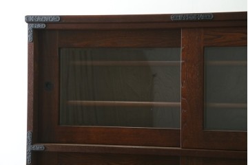 中古　駿河民芸　ガラス引き戸と引き出しを備えた端正な重ね水屋箪笥　(R-090517)