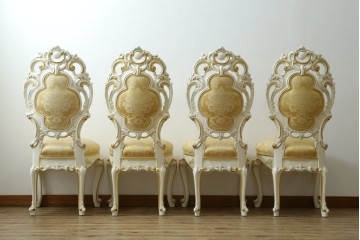 中古　美品　イタリア高級家具　SILIK(シリック)　気品あふれるロココ調のチェア4脚セット　定価(4脚合計)約164万円　(R-090527)