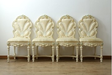 中古　SILIK(シリック)　イタリア高級家具　華やかなロココ調のチェア4脚セット　(R-090528)