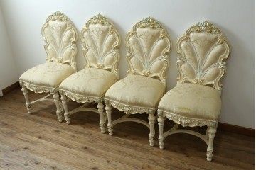 中古　SILIK(シリック)　イタリア高級家具　華やかなロココ調のチェア4脚セット　(R-090528)