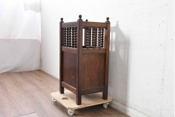 中古　松本民芸家具　クラシカルなろくろ飾りが印象的な傘立て　(R-090545)