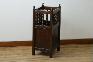 中古　松本民芸家具　クラシカルなろくろ飾りが印象的な傘立て　(R-090545)