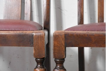 イギリスアンティーク　1920年頃　オーク材　合皮　縦長のハイバックが空間をすっきり見せるダイニングチェア3脚セット　(R-090554)