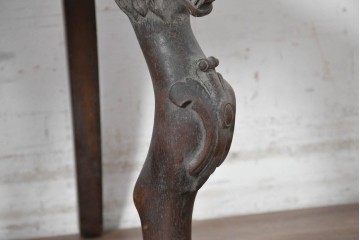 イギリスアンティーク　1900年頃　オーク材　ライオン(獅子)をかたどった彫刻脚がユニークなホールチェア2脚セット　(R-090555)