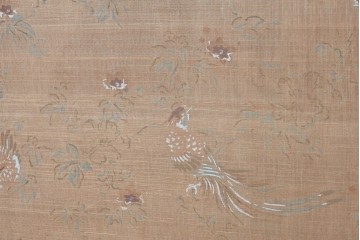 和製アンティーク　昭和初期　上手物!!　大正ロマン　草花と尾長鳥を描いた片面ふすまの幅広板戸2枚セット　(R-090564)