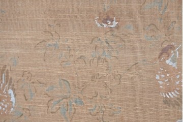 和製アンティーク　昭和初期　上手物!!　大正ロマン　草花と尾長鳥を描いた片面ふすまの幅広板戸2枚セット　(R-090564)