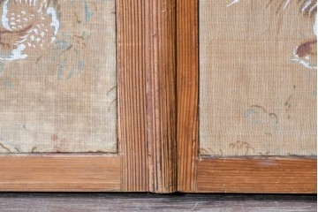 和製アンティーク　昭和初期　上手物!!　大正ロマン　草花と尾長鳥を描いた片面ふすまの幅広板戸2枚セット　(R-090564)
