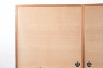 和製アンティーク　昭和初期　上手物!!　大正ロマン　草花と尾長鳥を描いた片面ふすまの幅広板戸2枚セット　(R-090565)