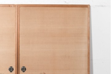 和製アンティーク　昭和初期　上手物!!　大正ロマン　草花と尾長鳥を描いた片面ふすまの幅広板戸2枚セット　(R-090565)