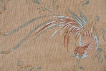 和製アンティーク　昭和初期　上手物!!　大正ロマン　草花と尾長鳥を描いた片面ふすまの幅広板戸2枚セット　(R-090565)
