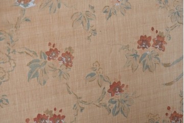 和製アンティーク　昭和初期　上手物!!　大正ロマン　草花と尾長鳥を描いた片面ふすまの幅広板戸2枚セット　(R-090565)