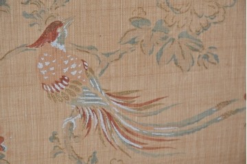 和製アンティーク　昭和初期　上手物!!　大正ロマン　草花と尾長鳥を描いた片面ふすまの幅広板戸2枚セット　(R-090565)