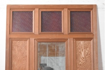 アンティーク建具　大正から昭和初期　高級品　大正ロマン　色ガラスと鏡を配した作りの良い幅広の引き戸1枚　(R-090566)