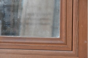 アンティーク建具　大正から昭和初期　高級品　大正ロマン　色ガラスと鏡を配した作りの良い幅広の引き戸1枚　(R-090566)