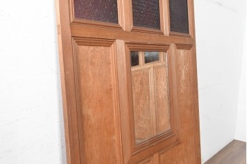 アンティーク建具　大正から昭和初期　高級品　大正ロマン　色ガラスと鏡を配した作りの良い幅広の引き戸1枚　(R-090566)