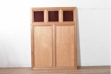 アンティーク建具　大正から昭和初期　高級品　大正ロマン　色ガラスと鏡を配した作りの良い幅広の引き戸1枚　(R-090566)