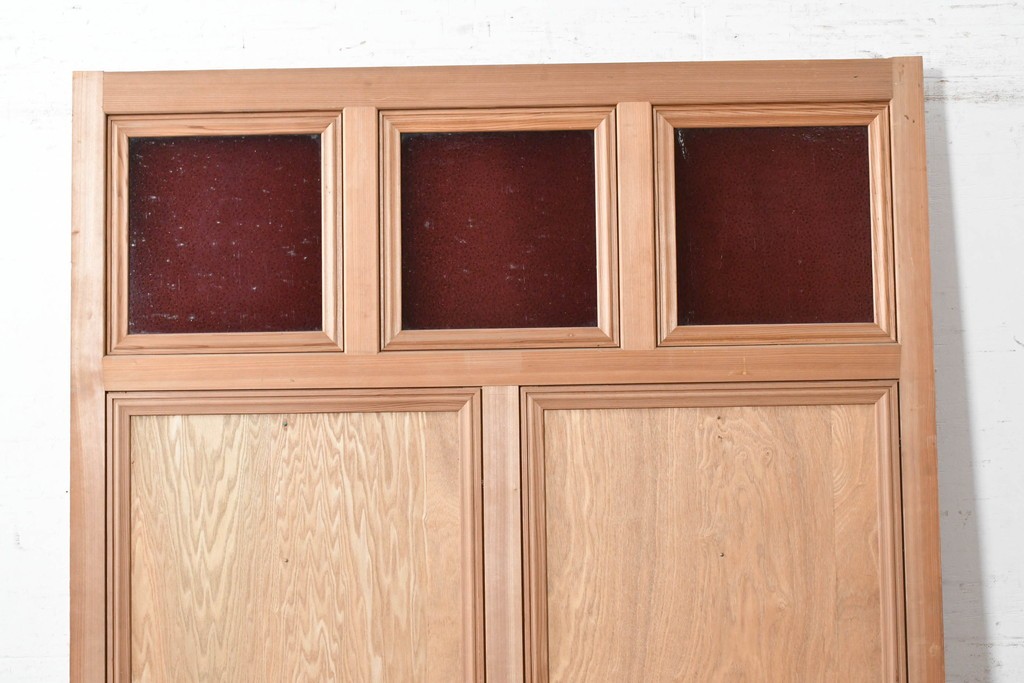アンティーク建具　大正から昭和初期　高級品　大正ロマン　色ガラスと鏡を配した作りの良い幅広の引き戸1枚　(R-090566)