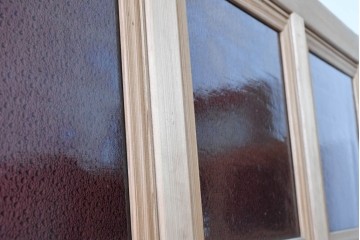 アンティーク建具　大正から昭和初期　高級品　大正ロマン　色ガラスと鏡を配した作りの良い幅広の引き戸1枚　(R-090566)