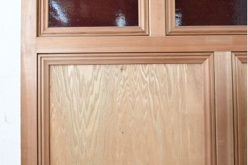 アンティーク建具　大正から昭和初期　高級品　大正ロマン　色ガラスと鏡を配した作りの良い幅広の引き戸1枚　(R-090566)