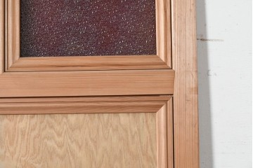 アンティーク建具　大正から昭和初期　大正ロマン　色ガラスがレトロな作りの良い幅広引き戸1枚　(R-090567)
