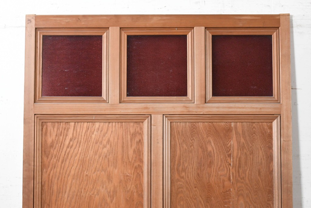 アンティーク建具　大正から昭和初期　大正ロマン　色ガラスがレトロな作りの良い幅広引き戸1枚　(R-090567)