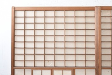 ヴィンテージ建具　昭和中期　幅広　細かな格子組が上品な猫間障子戸2枚セット　(R-090568)