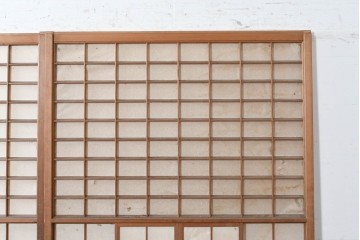 ヴィンテージ建具　昭和中期　幅広　細かな格子組が上品な猫間障子戸2枚セット　(R-090568)