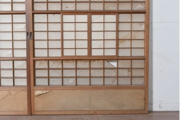 ヴィンテージ建具　昭和中期　幅広　細かな格子組が上品な猫間障子戸2枚セット　(R-090568)