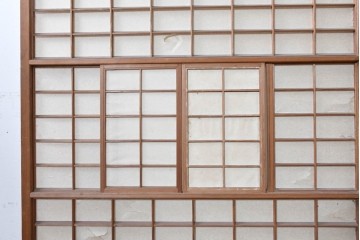 ヴィンテージ建具　昭和中期　幅広　細かな格子組が上品な猫間障子戸2枚セット　(R-090568)
