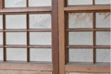 ヴィンテージ建具　昭和中期　幅広　細かな格子組が上品な猫間障子戸2枚セット　(R-090568)