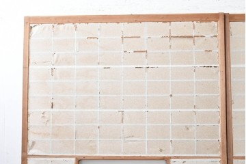 ヴィンテージ建具　昭和中期　幅広　細かな格子組が上品な猫間障子戸2枚セット　(R-090568)