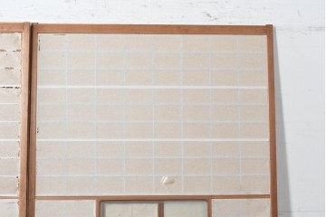 ヴィンテージ建具　昭和中期　幅広　細かな格子組が上品な猫間障子戸2枚セット　(R-090568)