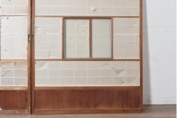ヴィンテージ建具　昭和中期　幅広　細かな格子組が上品な猫間障子戸2枚セット　(R-090568)