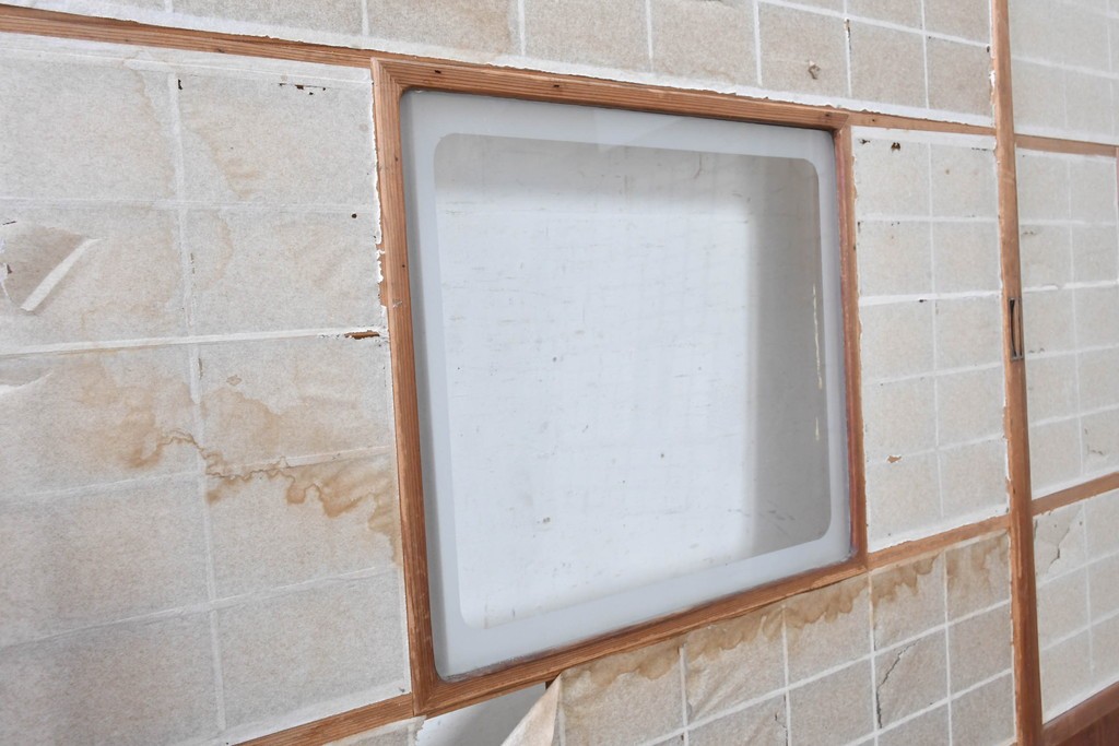ヴィンテージ建具　昭和中期　幅広　細かな格子組が上品な猫間障子戸2枚セット　(R-090568)