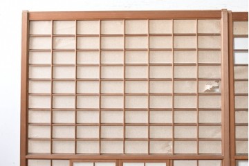 ヴィンテージ建具　昭和中期　幅広　細かな格子組が上品な猫間障子戸2枚セット　(R-090569)