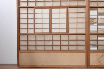 ヴィンテージ建具　昭和中期　幅広　細かな格子組が上品な猫間障子戸2枚セット　(R-090569)