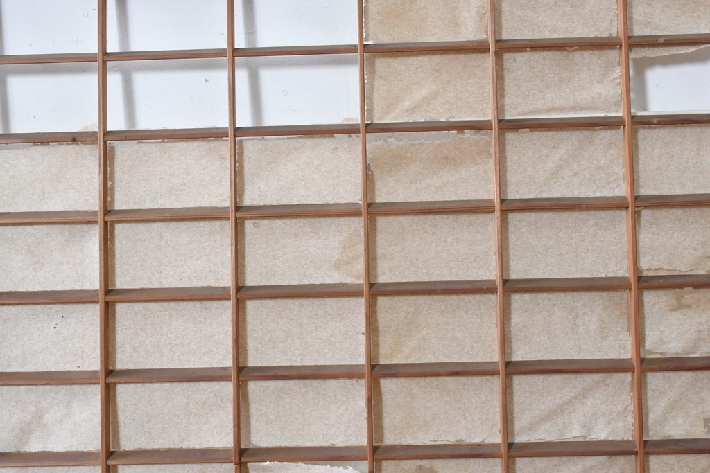 ヴィンテージ建具　昭和中期　幅広　細かな格子組が上品な猫間障子戸2枚セット　(R-090569)
