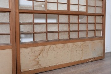 ヴィンテージ建具　昭和中期　幅広　細かな格子組が上品な猫間障子戸2枚セット　(R-090569)
