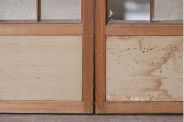 ヴィンテージ建具　昭和中期　幅広　細かな格子組が上品な猫間障子戸2枚セット　(R-090569)
