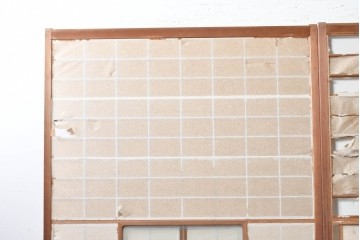ヴィンテージ建具　昭和中期　幅広　細かな格子組が上品な猫間障子戸2枚セット　(R-090569)