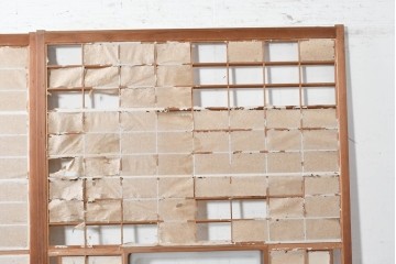 ヴィンテージ建具　昭和中期　幅広　細かな格子組が上品な猫間障子戸2枚セット　(R-090569)