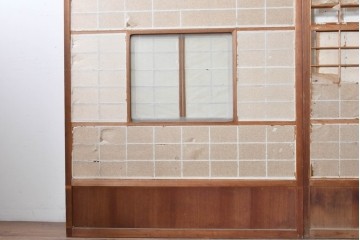 ヴィンテージ建具　昭和中期　幅広　細かな格子組が上品な猫間障子戸2枚セット　(R-090569)