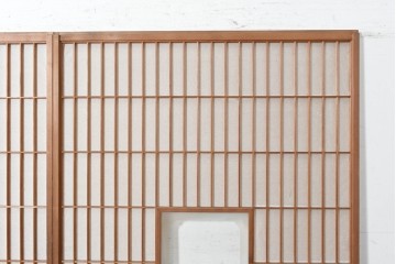 アンティーク建具　昭和初期　幅広　やわらかな光を取り込む額入り障子戸2枚セット　(R-090570)
