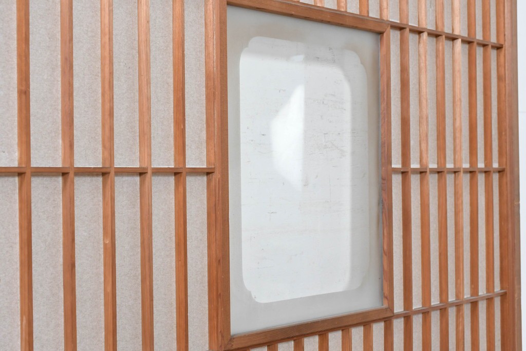 アンティーク建具　昭和初期　幅広　やわらかな光を取り込む額入り障子戸2枚セット　(R-090570)