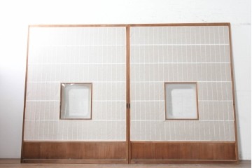 アンティーク建具　昭和初期　幅広　やわらかな光を取り込む額入り障子戸2枚セット　(R-090570)