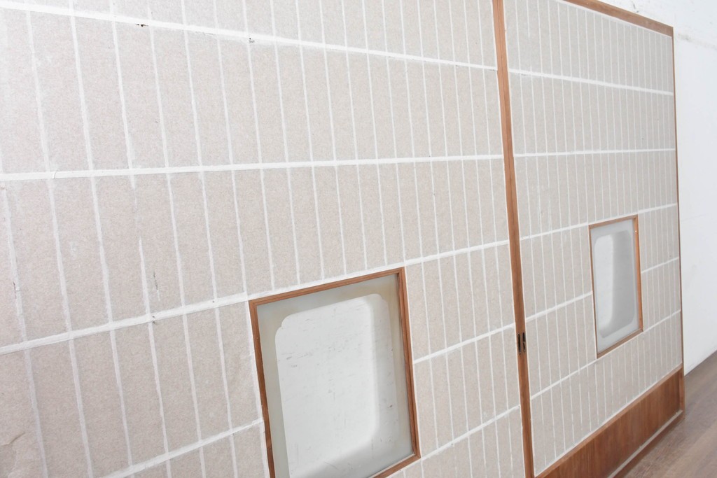 アンティーク建具　昭和初期　幅広　やわらかな光を取り込む額入り障子戸2枚セット　(R-090570)