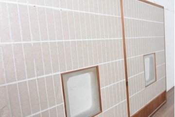 アンティーク建具　昭和初期　幅広　やわらかな光を取り込む額入り障子戸2枚セット　(R-090570)