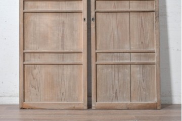 アンティーク建具　昭和初期　幅狭　横桟がアクセントを添える素朴な引き戸2枚セット　(R-090571)
