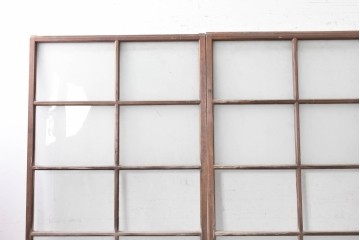 和製ヴィンテージ　昭和中期　素朴な木の風合いと格子が特徴のガラス戸3枚セット　(R-090572)