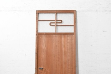 ヴィンテージ建具　昭和中期　型板ガラスと曲線意匠がレトロな幅狭のドア1枚　(R-090579)